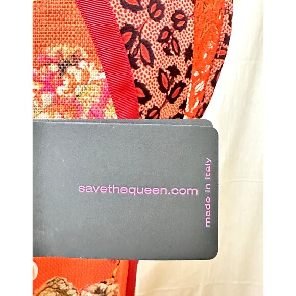 Save The Queen! Sleeveless Short Dress SZ L Orange Pink Floral Print Lined Italy - Picture 10 of 16